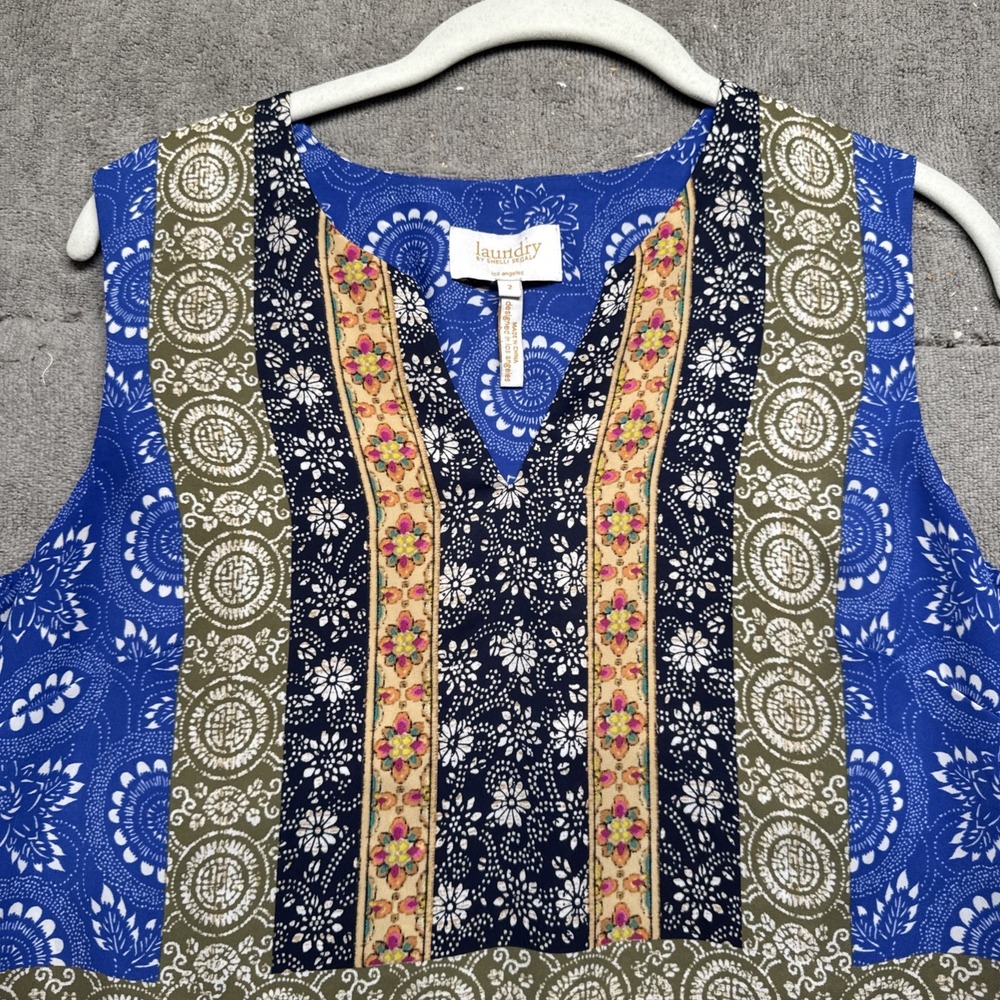 Laundry by Shelli Segal Sleeveless Top Womens 2 Boho Patchwork Print Retro Small